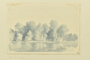 Charles Sidney Cheston, watercolour – Muids, a French river landscape