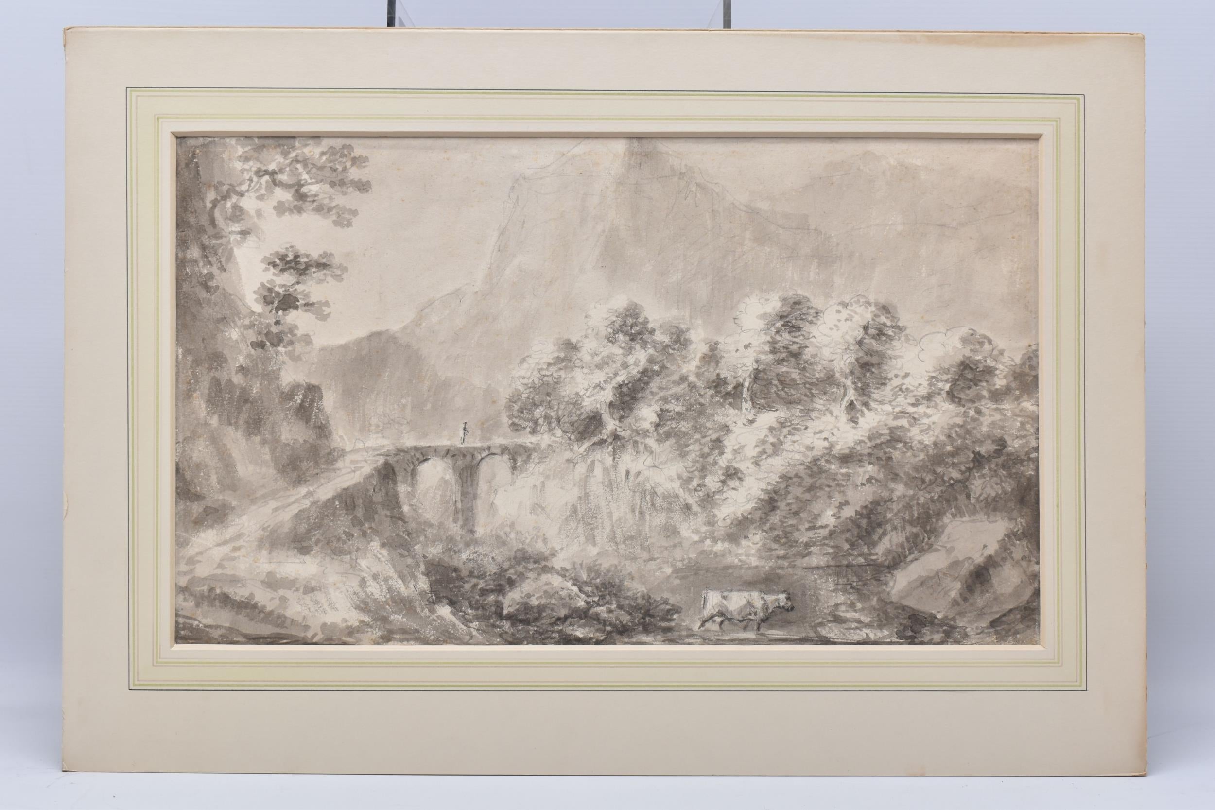 Thomas Barker – 19th century, English School Landscape, man crosses bridge
