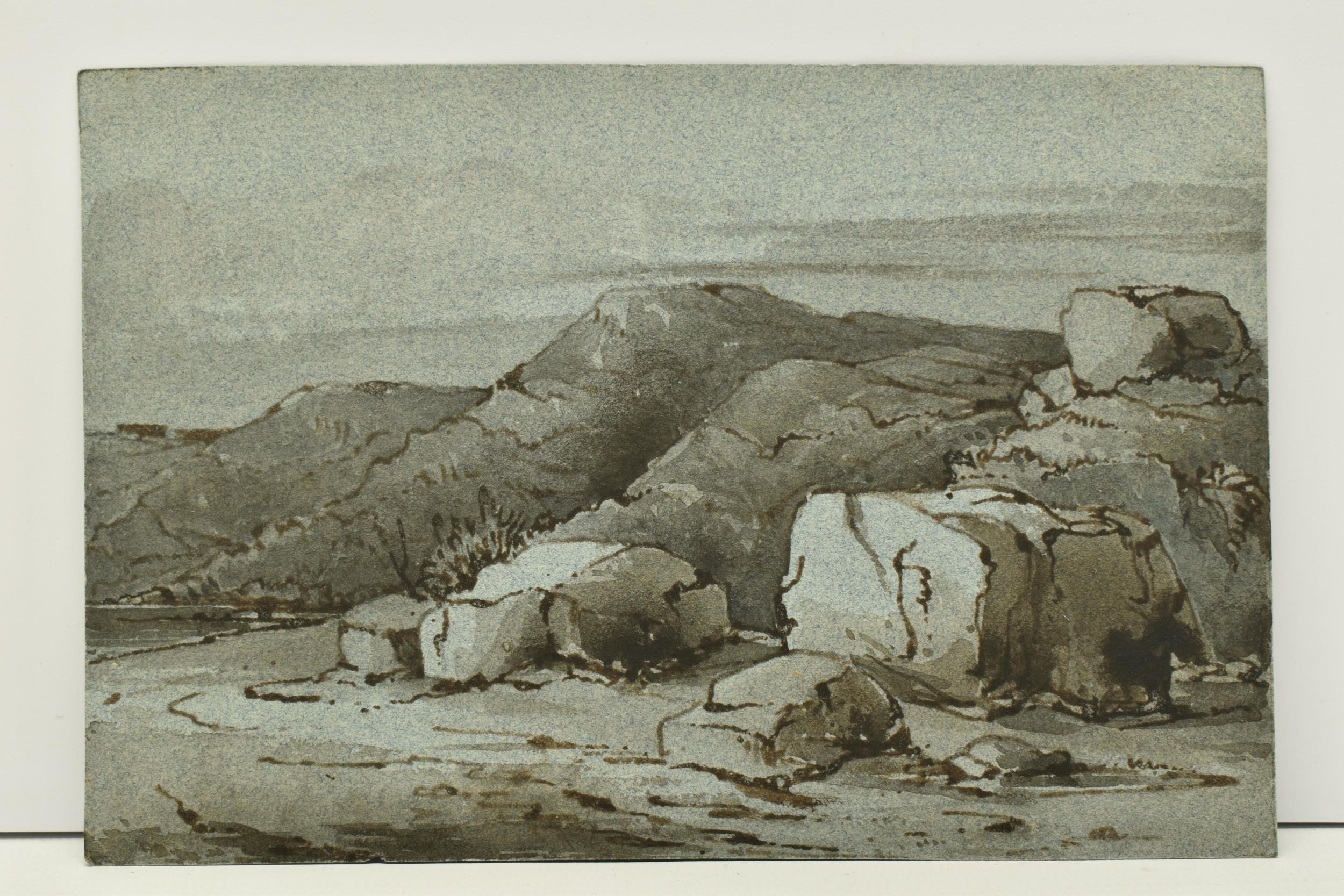 James Edward Gordon, ink wash on paper – study of rocks, Isle of Wight
