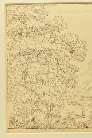 Thomas Barker of Bath, ink on paper – A River Landscape