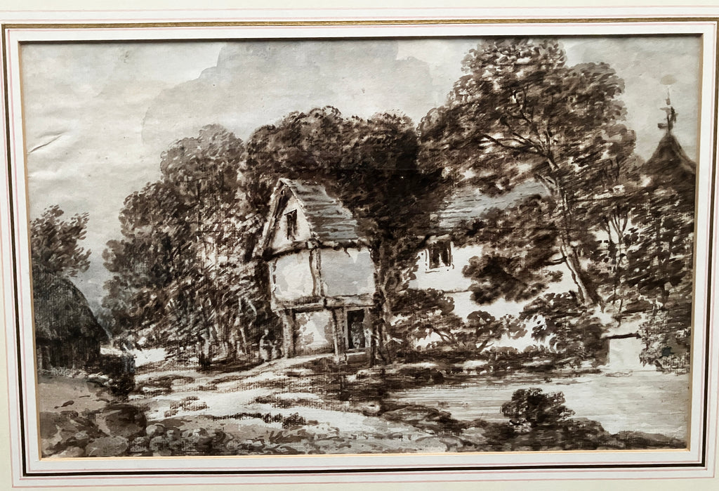 Dr Thomas Monro (c.1790s). Black chalk, wash and brush hay-barn landscape