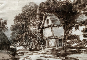 Dr Thomas Monro (c.1790s). Black chalk, wash and brush hay-barn landscape