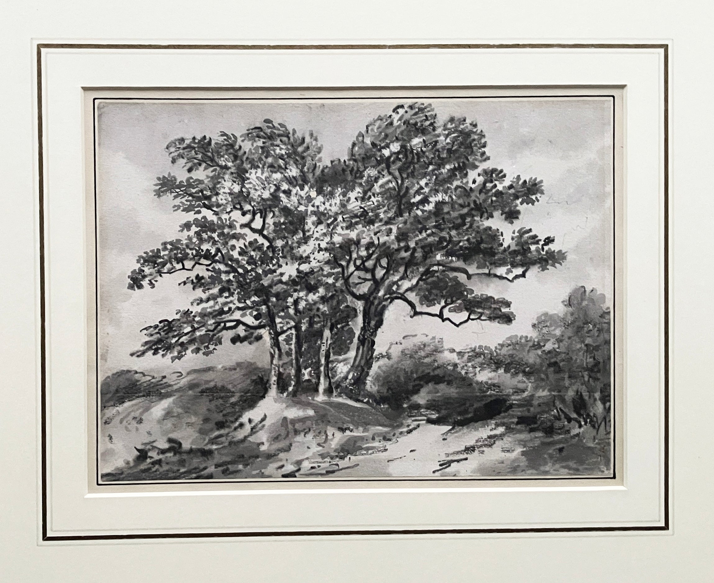 Dr Thomas Monro (c.1790s). Black chalk, wash and brush – trees on mound