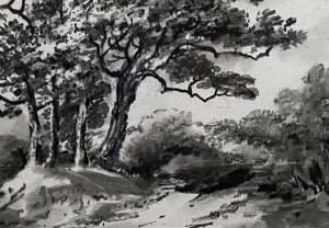 Dr Thomas Monro (c.1790s). Black chalk, wash and brush – trees on mound