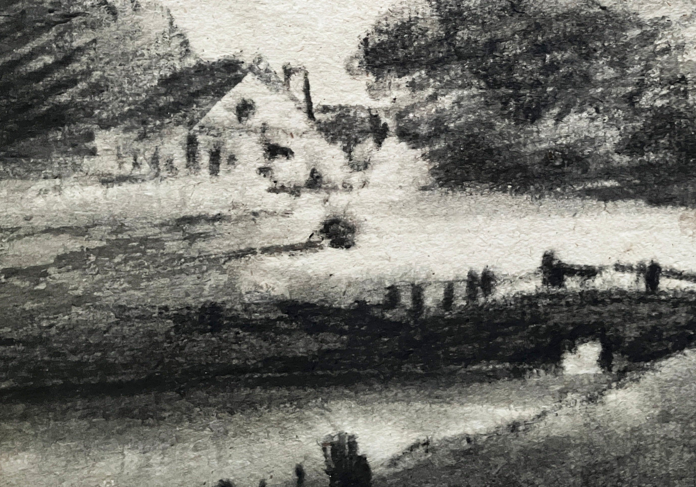 Dr Thomas Monro (c.1790s). Black chalk, wash and brush – cottage beside pond