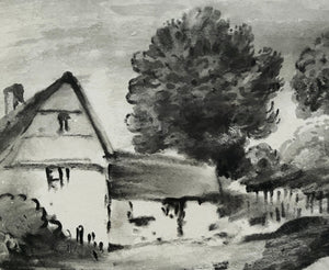 Dr Thomas Monro (c.1790s). Black chalk, wash and brush – house in wooded valley