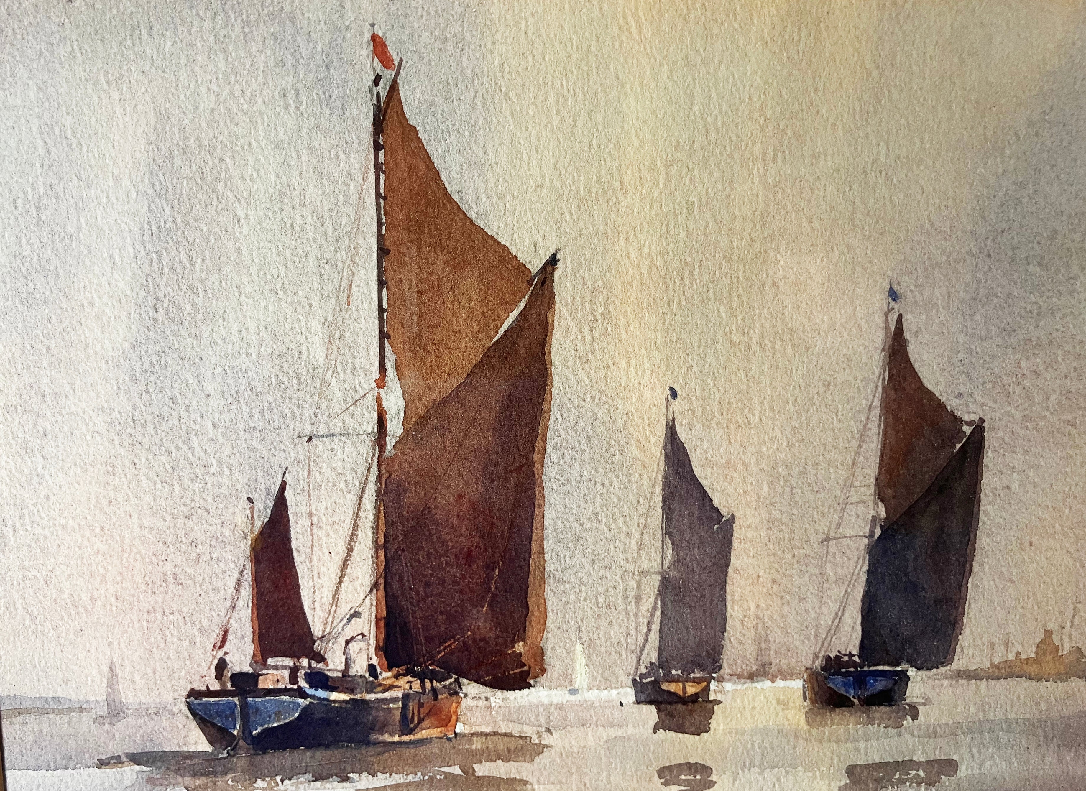 • SOLD • Thames Barges watercolour, sailing the River Blackwater, Bradwell, Maldon, Essex